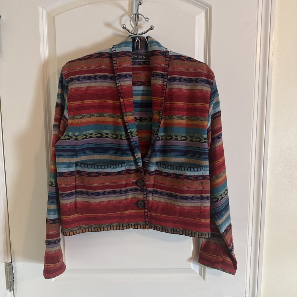 Women's Vintage New Identity‎ Cotton Western Aztec Cotton Cropped Jacket Sz Med